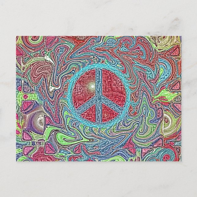 Psychedelic Groovy Trippy Peace Sign Postcard (Front)