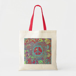 Psychedelic Groovy Trippy Peace Sign Tote Bag