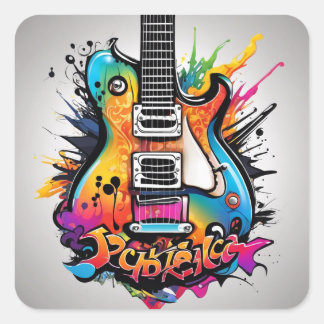 Psychedelic Guitar Square Sticker