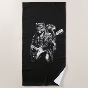 Psychedelic Guitar Squirrel - Funny Vintage Rock Beach Towel