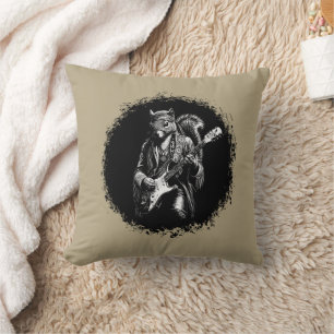 Psychedelic Guitar Squirrel - Funny Vintage Rock Cushion