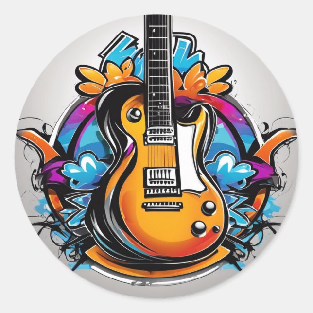 Psychedelic Guitar T-Shirt Classic Round Sticker (Front)