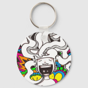 Psychedelic Happy Brain Key Ring