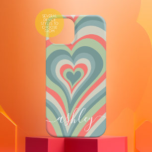 Psychedelic Hearts Calligraphy Script Name Blue Case-Mate iPhone 14 Case