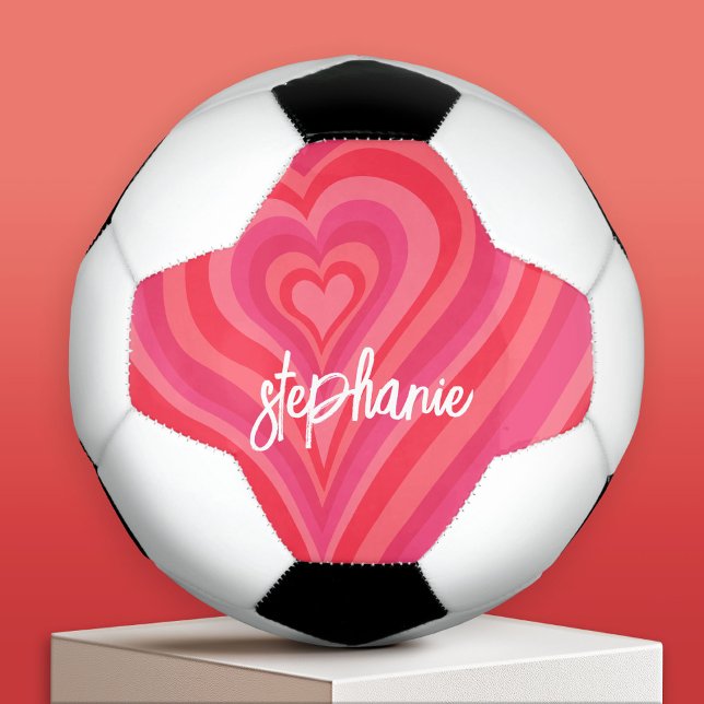 Psychedelic Hearts Calligraphy Script Name Pinks Football (Custom Soccer Ball)