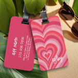 Psychedelic Hearts Calligraphy Script Name Pinks Luggage Tag<br><div class="desc">A funky heart pattern with pastel pinks and reds. The modern script with swashes adds a modern touch to this retro design. Add your name or delete the text for a fun feminine cover.</div>