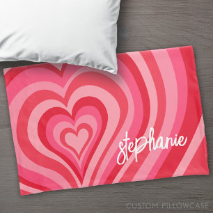 Psychedelic Hearts Calligraphy Script Name Pinks Pillowcase