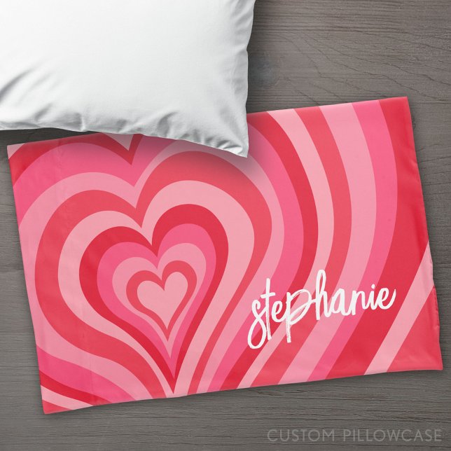 Psychedelic Hearts Calligraphy Script Name Pinks Pillowcase (Custom Pillowcase)