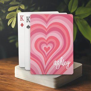 Psychedelic Hearts Calligraphy Script Name Pinks Playing Cards