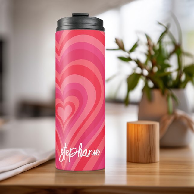 Psychedelic Hearts Calligraphy Script Name Pinks Thermal Tumbler (Personalized Thermal Tumbler - Add Photos, Text - Customize Completely in the Advanced Design Area)