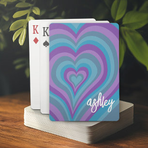Psychedelic Hearts Calligraphy Script Name Purple  Playing Cards