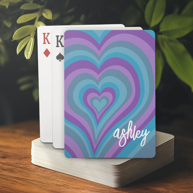 Psychedelic Hearts Calligraphy Script Name Purple  Playing Cards (Custom Playing Cards)