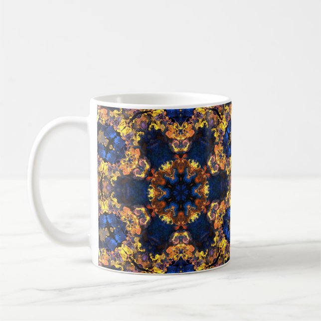 Psychedelic Hippie Blue and Yellow Coffee Mug (Left)