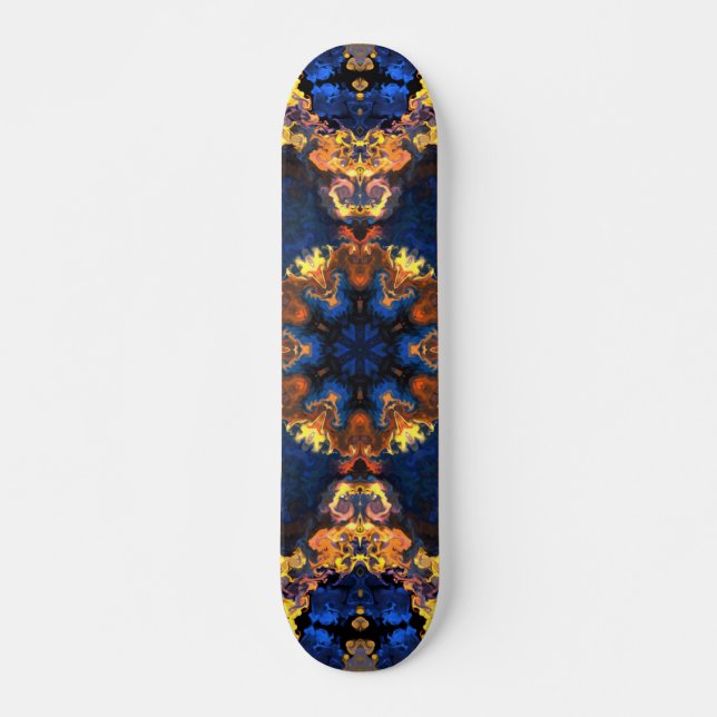 Psychedelic Hippie Blue and Yellow Skateboard (Front)