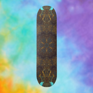 Psychedelic Hippie Blue Gold and Dark Red Skateboard