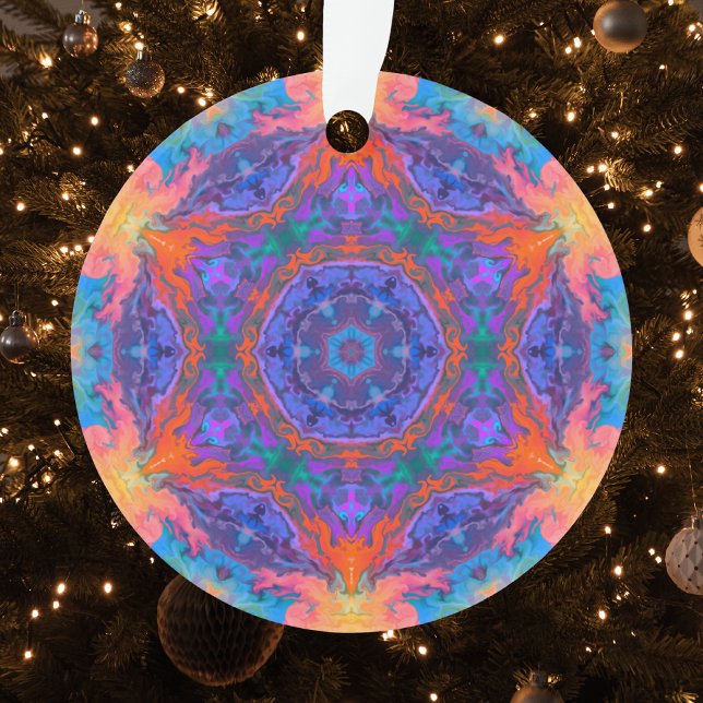 Psychedelic Hippie Blue Orange and Pink Ornament (Creator Uploaded)