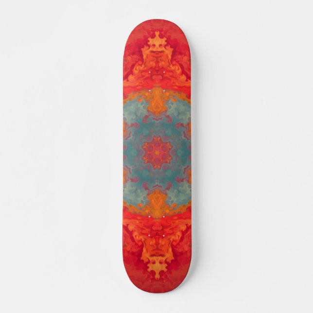 Psychedelic Hippie Blue Orange and Red Skateboard (Front)