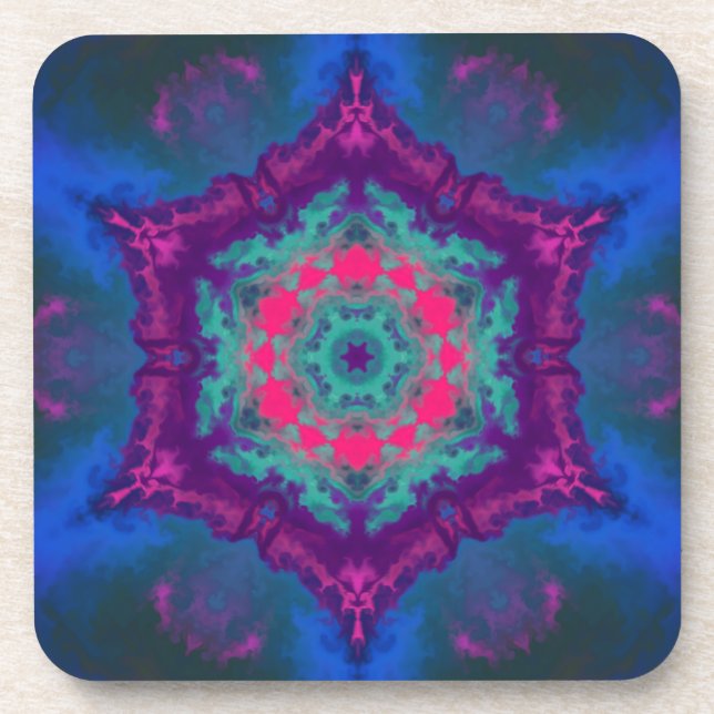 Psychedelic Hippie Blue Purple and Pink Coaster (Front)