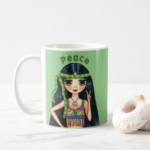Psychedelic Hippie Chick Peace Sign Headband 1960s Coffee Mug