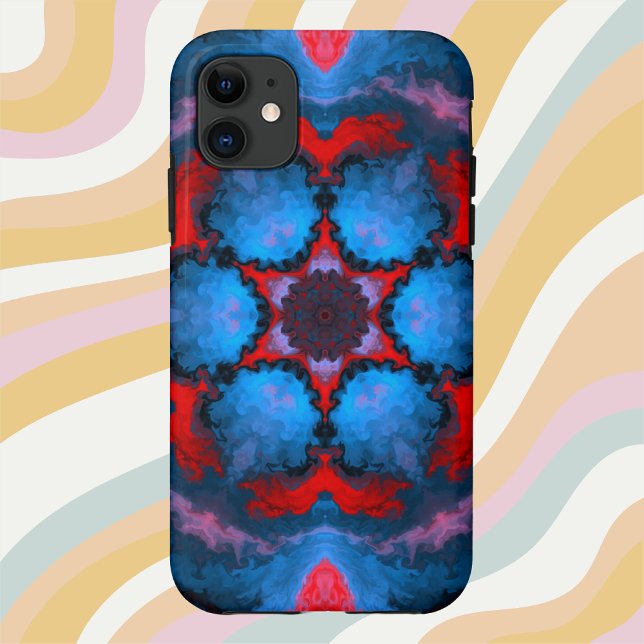 Psychedelic Hippie Flower Blue and Red Case-Mate iPhone Case (Creator Uploaded)