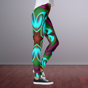 Psychedelic Hippie Flower Blue Green and Purple Leggings