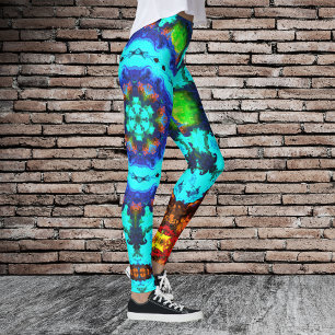 Psychedelic Hippie Flower Blue Orange and Green Leggings