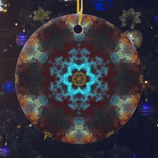 Psychedelic Hippie Flower Blue Red and Yellow Ceramic Tree Decoration (Creator Uploaded)