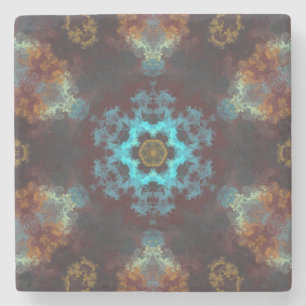 Psychedelic Hippie Flower Blue Red and Yellow Stone Coaster
