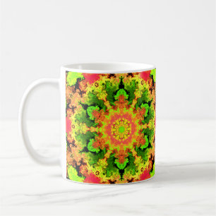 Psychedelic Hippie Flower Green Orange and Red Coffee Mug
