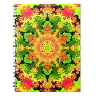 Psychedelic Hippie Flower Green Orange and Red Notebook