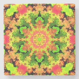 Psychedelic Hippie Flower Green Orange and Red Stone Coaster