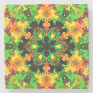 Psychedelic Hippie Flower Green Orange and Yellow Stone Coaster