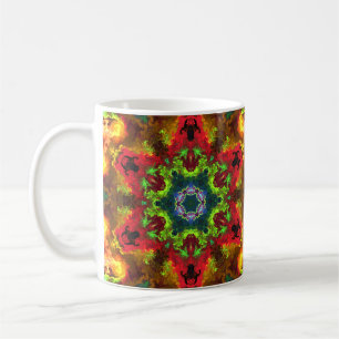 Psychedelic Hippie Flower Green Red and Orange Coffee Mug