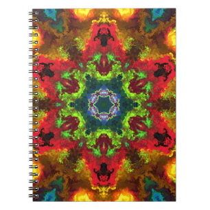 Psychedelic Hippie Flower Green Red and Orange Notebook