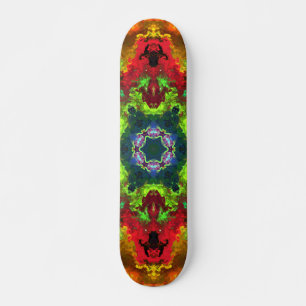 Psychedelic Hippie Flower Green Red and Orange Skateboard