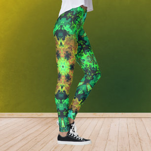 Psychedelic Hippie Flower Orange and Green Leggings