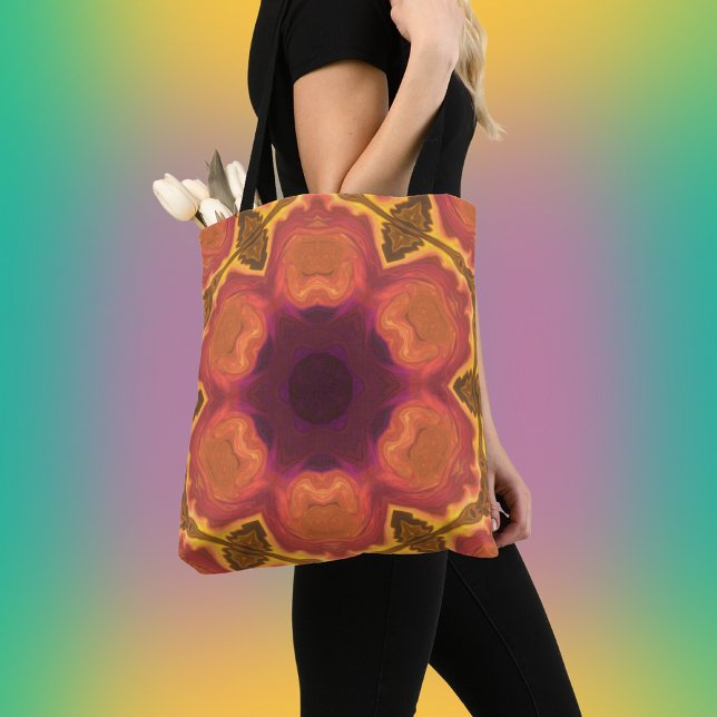 Psychedelic Hippie Flower Orange Purple and Yellow Tote Bag (Creator Uploaded)