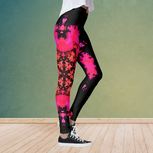 Psychedelic Hippie Flower Pink and Black Leggings