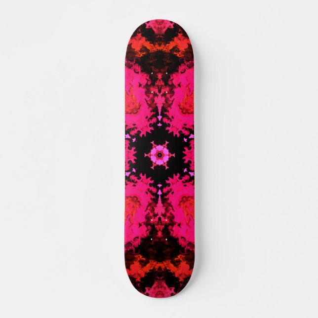 Psychedelic Hippie Flower Pink and Black Skateboard (Front)