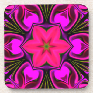 Psychedelic Hippie Flower Pink and Purple Coaster