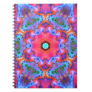 Psychedelic Hippie Flower Pink Blue and Orange Notebook