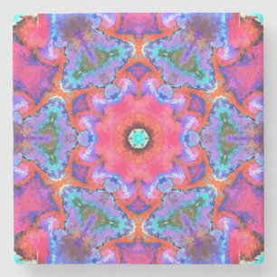 Psychedelic Hippie Flower Pink Blue and Orange Stone Coaster