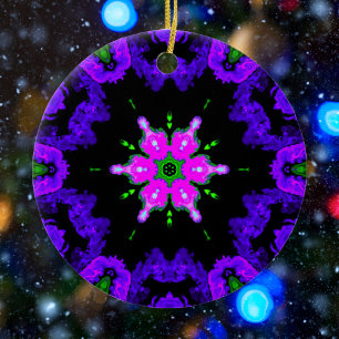 Psychedelic Hippie Flower Pink Purple and Green Ceramic Tree Decoration