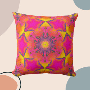 Psychedelic Hippie Flower Pink Purple and Yellow Cushion
