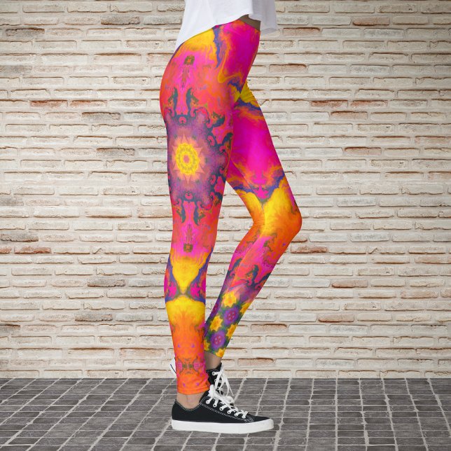 Psychedelic Hippie Flower Pink Purple and Yellow Leggings (Creator Uploaded)
