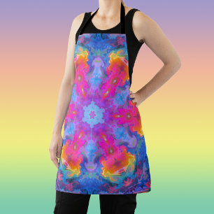 Psychedelic Hippie Flower Pink Yellow and Blue Apron