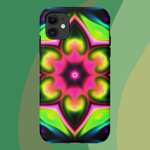 Psychedelic Hippie Flower Pink Yellow and Green iPhone 11 Case