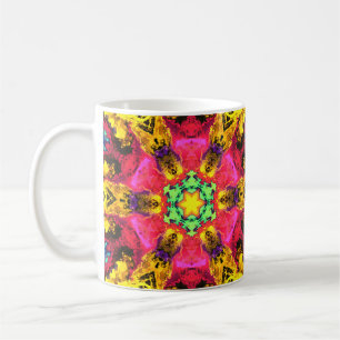 Psychedelic Hippie Flower Pink Yellow and Green Coffee Mug