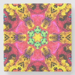 Psychedelic Hippie Flower Pink Yellow and Green Stone Coaster