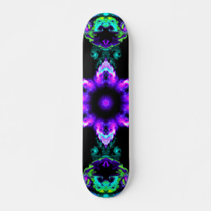 Psychedelic Hippie Flower Purple Teal and Black Skateboard